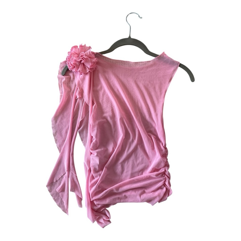 Pink Sleeveless Blouse with Ruched Ruffles - Picture 3 of 4